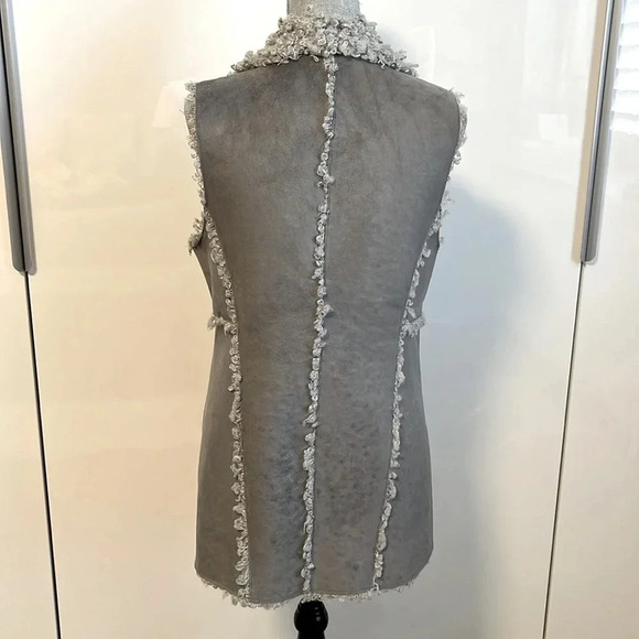 KENSIE Grey Lamb Faux Fur and Faux Suede Long Vest, Size S - Picture 4 of 12